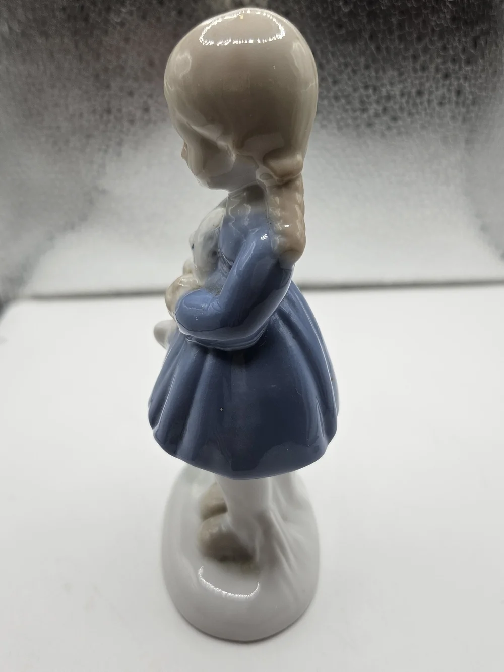 Porcelain Girl Figurine Holding Kitten Cat - Blue Dress